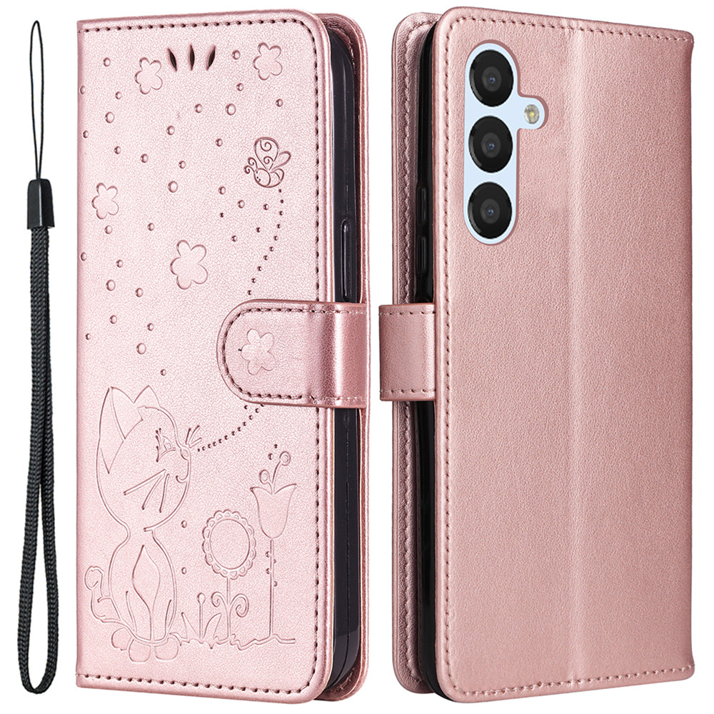KT Imprinting Flower Series-4 For Samsung Galaxy A25 5G PU Leather Phone Cover Imprinted Cat Stand Wallet Case KT Imprinting Flower Series-4 For Samsung Galaxy A25 5G PU Leather Phone Cover Imprinted Cat Stand Wallet Case